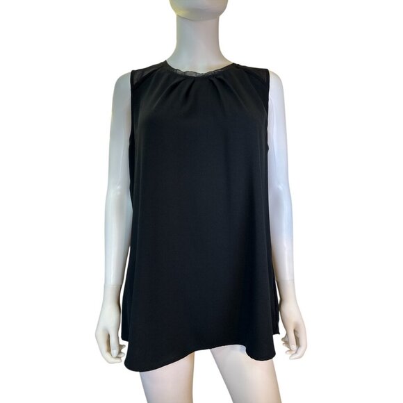 Soft Surroundings Black Sleeveless Tunic Top With Sheer Mesh Detail Sz M, EUC - Picture 1 of 7